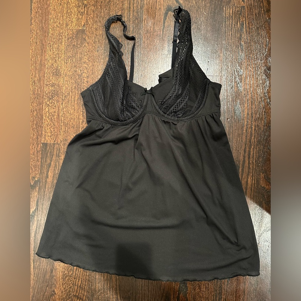 Cacique 18/20 Black Lace Trim Babydoll Lingerie